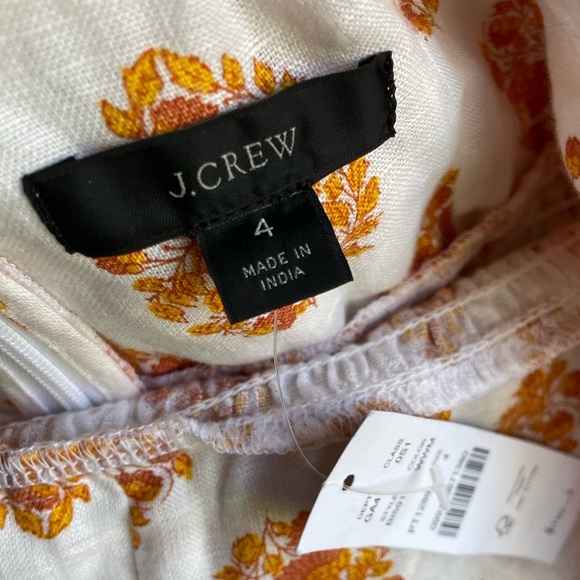 NWT J. Crew Smocked Linen Dress In Gathered Floral Block Print White/Orange SZ 4 - Picture 11 of 15